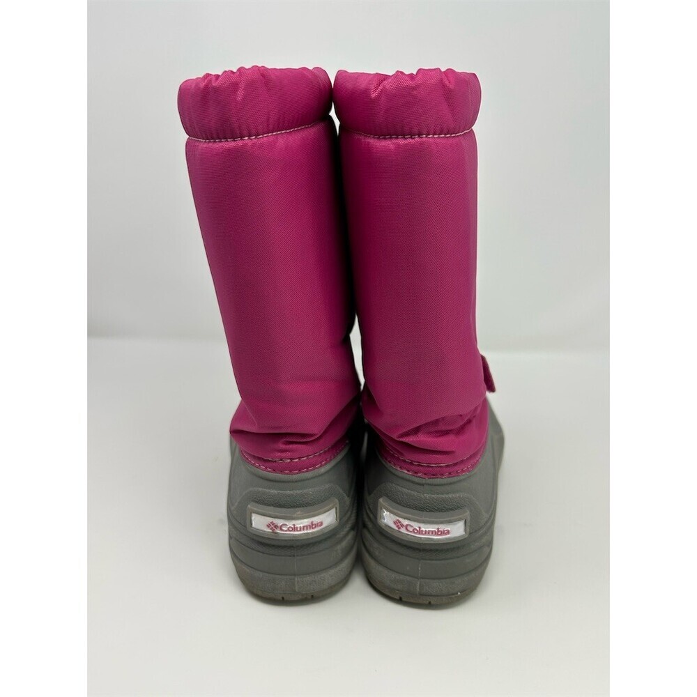Columbia Powderbug Snowlite Kids Snow Boots Pink Gray Drawcord Strap Size 4 - Picture 7 of 11